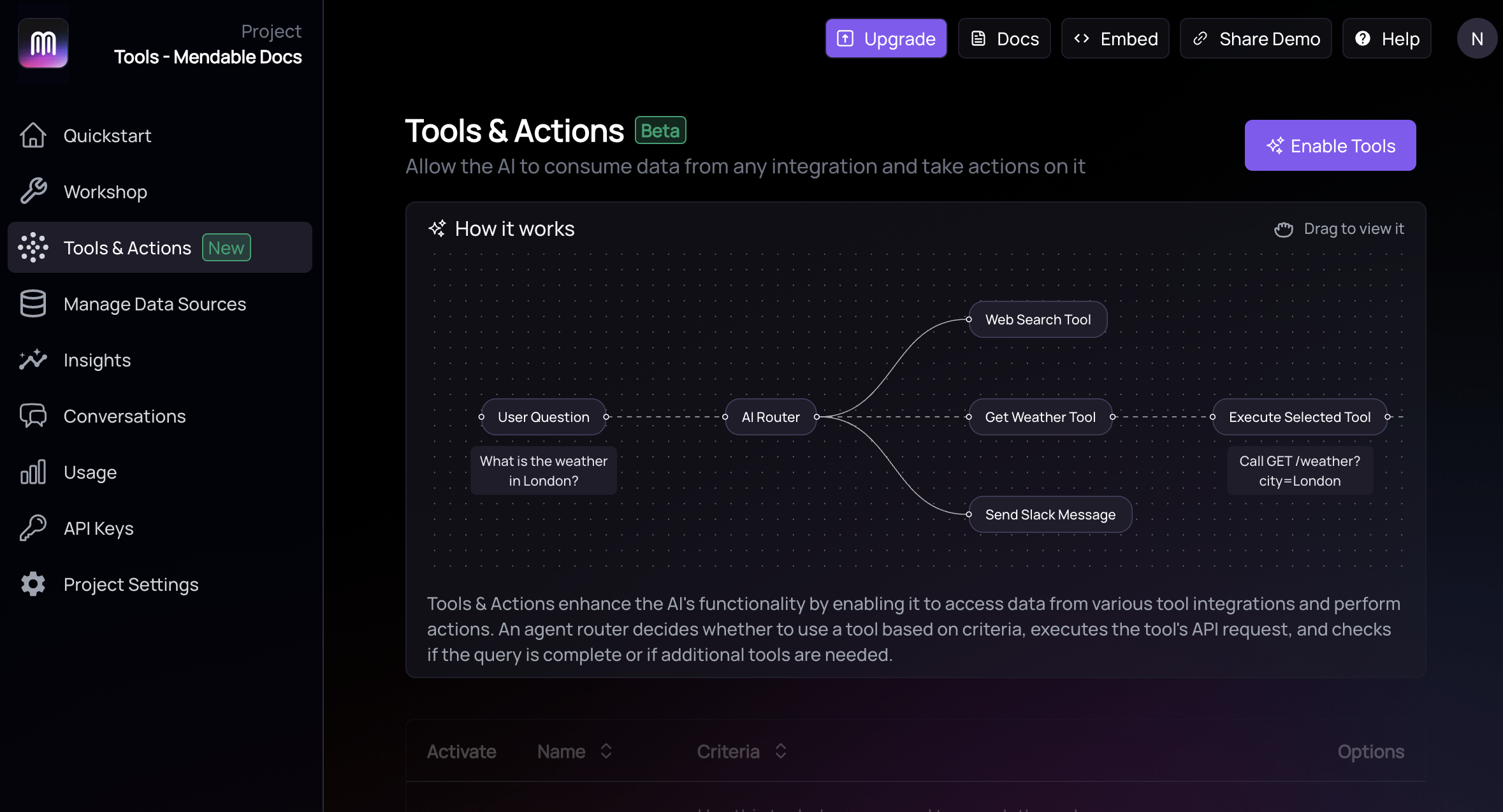 Tools & Actions Tab